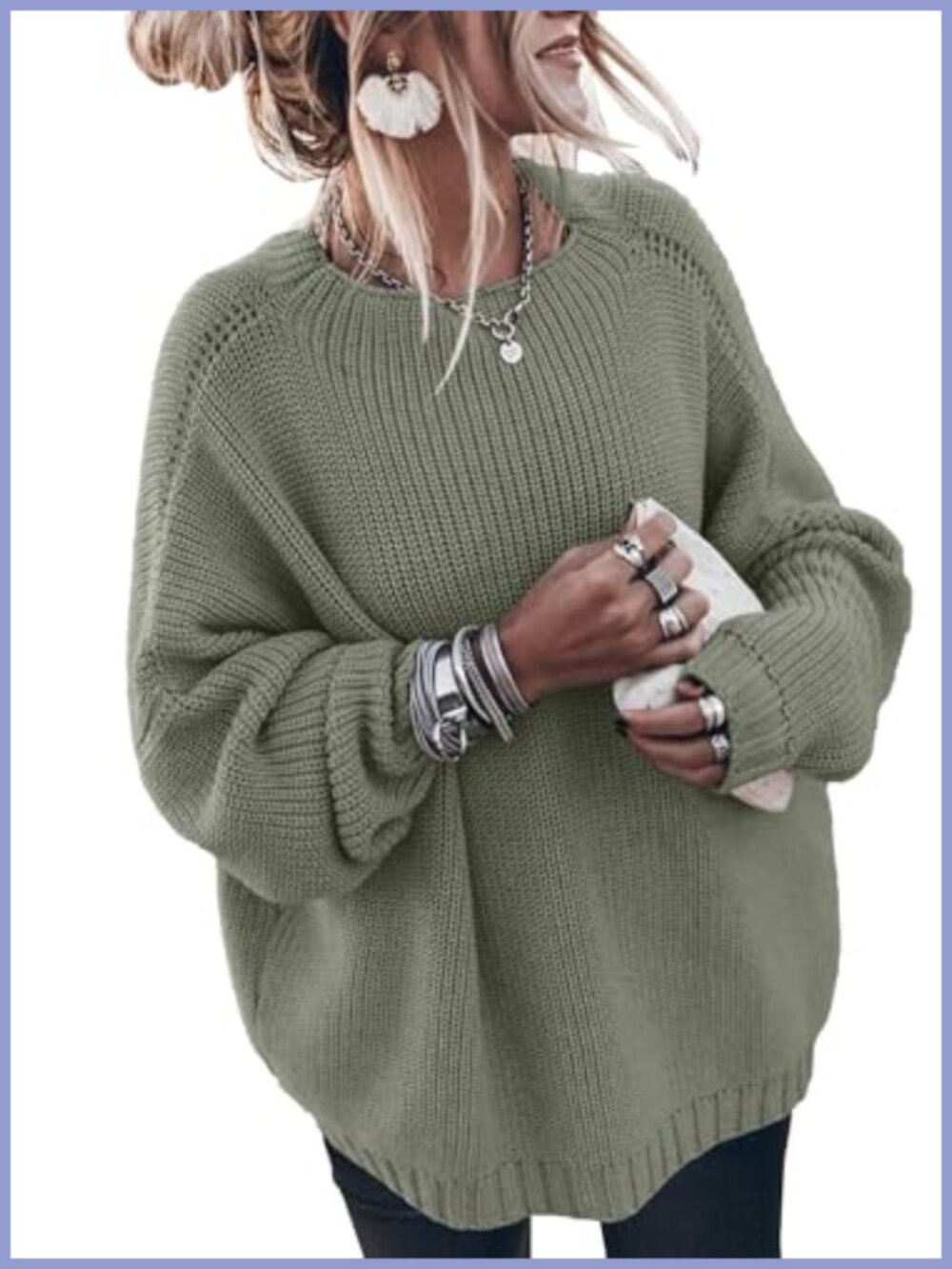 Womens Oversized Mock Neck Knit Pullover Sweater Long Sleeve Batwing